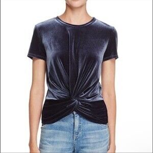 Aqua Silver Blue Velvet Twist Knot Tee Shirt Size Extra Small